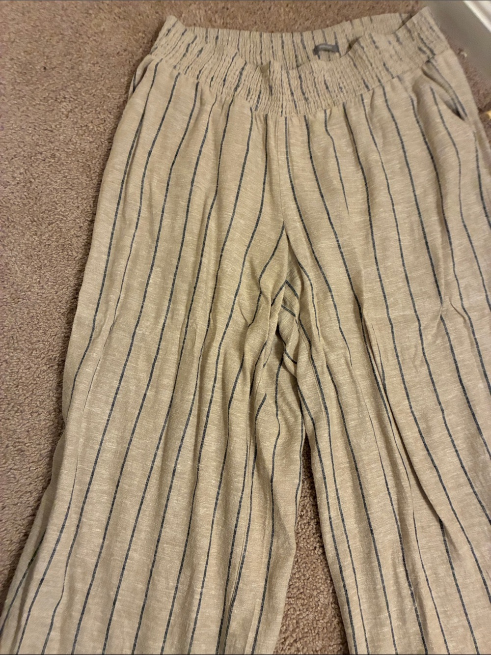 Maurices Beige Stripe Elastic-Waist Pants Wide leg khaki and blue